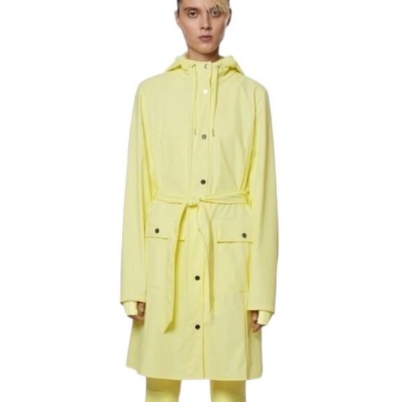 RAINS Curve W Jacket Straw Yellow Raincoat XS NWT - Picture 2 of 7